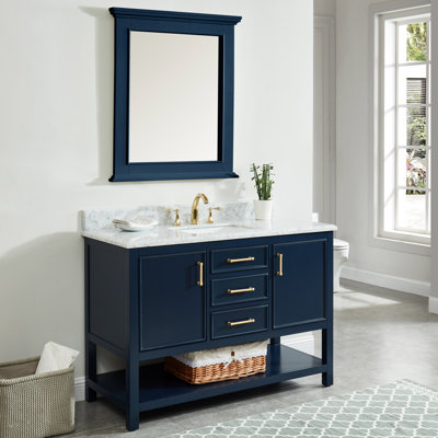 Tona 48'' Single Bathroom Vanity with Marble Top, Navy Blue