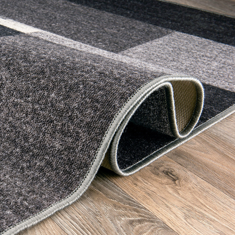 Akieba Geometric Tufted Gray/Black/Ivory Non-Slip Rubberback Area Rug, Oval 5' x 7'