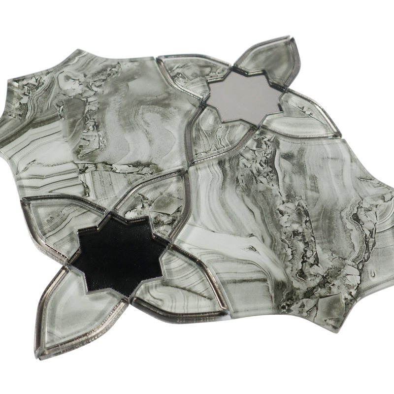10.16" X 10.16" Beveled Glass Mosaic Tile, Grey