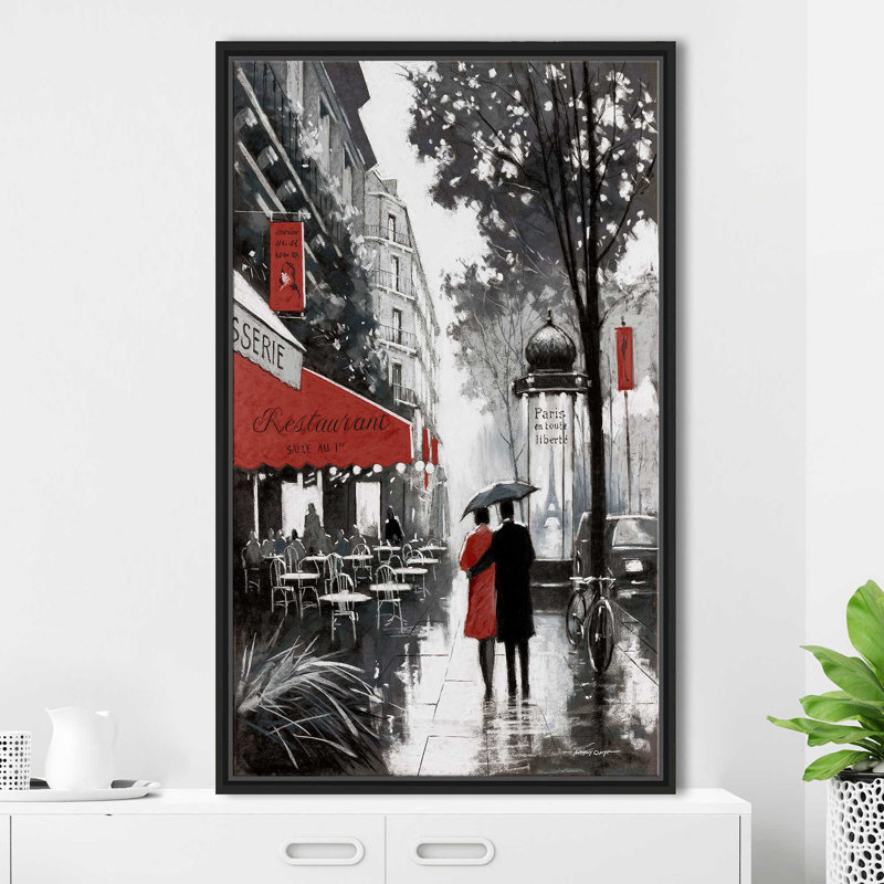" Rainy Paris II " by E. Anthony Orme, Black Floater Frame, 51.5" H x 31.5" W x 2" D