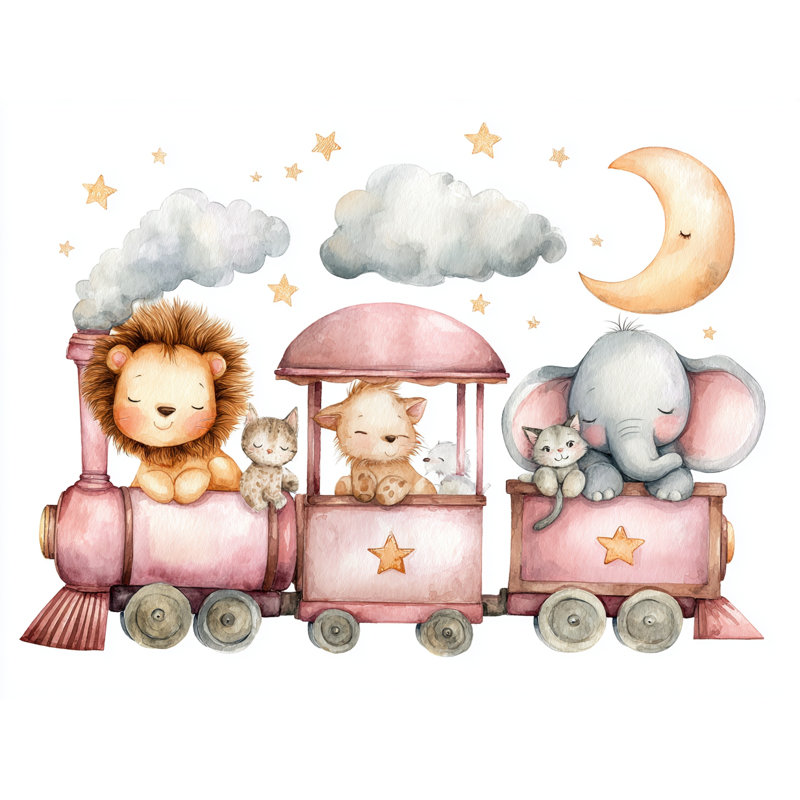 «Nighttime Animal Train», art mural sur toile tendue, H 16 po x l 24 po