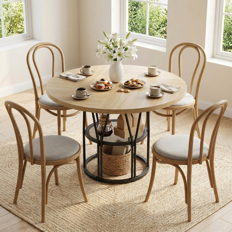 Round Metal Base Dining Table, Beige