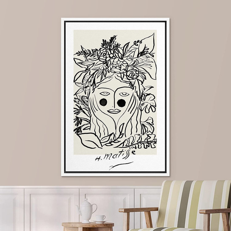 Modern Geometric Black Floral Woman Framed Canvas Print, 16" x 24"