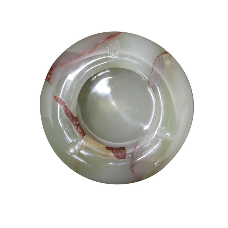 4" Polished Moss Green Marble Ashtray, Handcrafted Natural Stone Decorative Catchall, Elegant Home Décor Accent, Moss Green