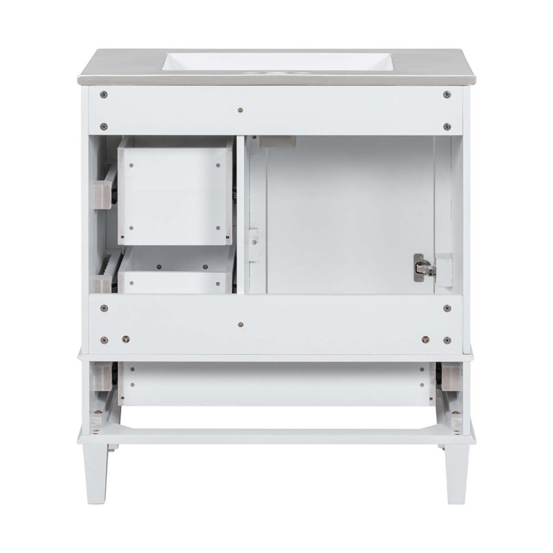 Ensemble de meuble-lavabo moderne avec lavabo 30 po, meuble-lavabo moderne avec porte à fermeture douce et 3 tiroirs, structure en bois massif