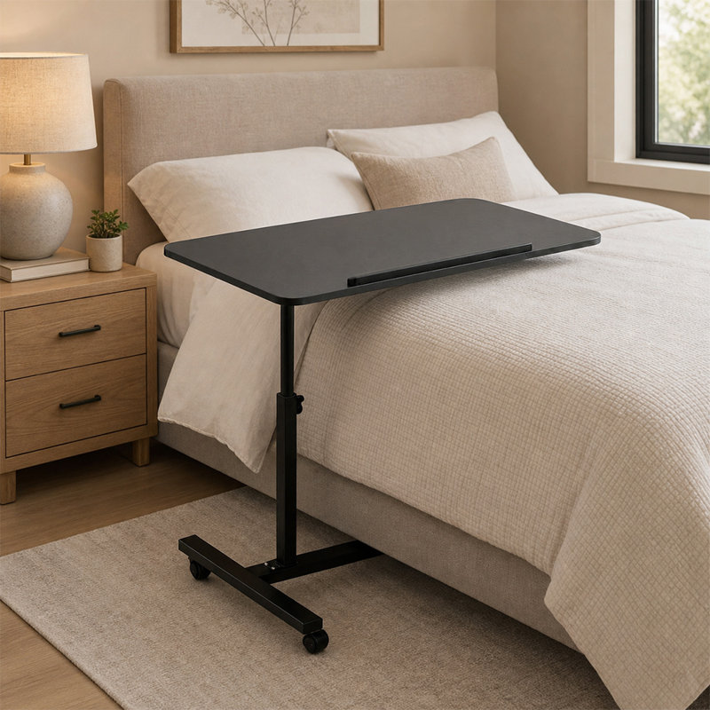 Multi Functional Height Adjustable and Movable Overbed Laptop Desk End table with Rolling Casters