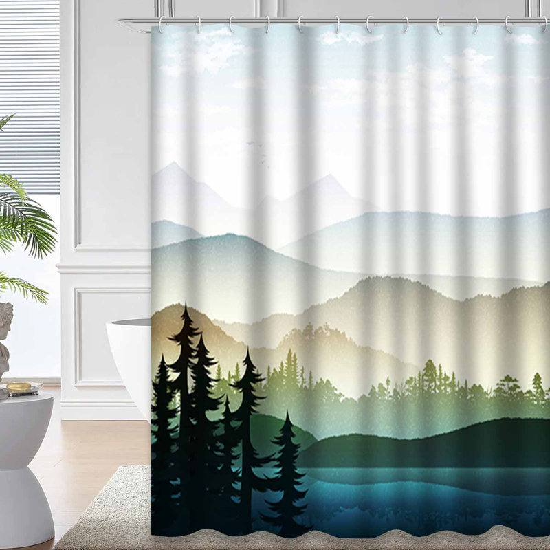 Rideau de douche avec 12 crochets Nature Mountain, L 72 po x l 78 po