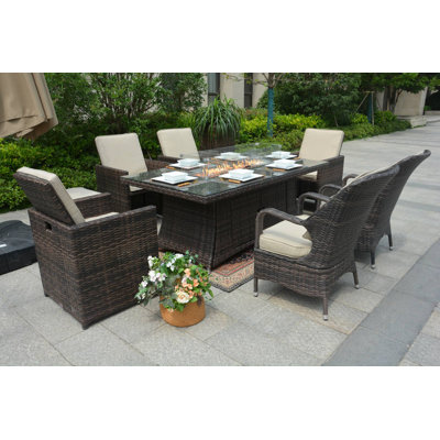 Algird 8 - Person Patio Dining Set Rectangular Table with Cushions Included
