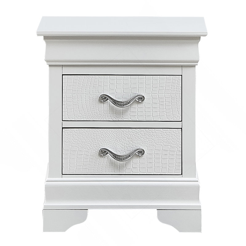 Elegant Transitional Nightstand In Silver Champagne, Silver