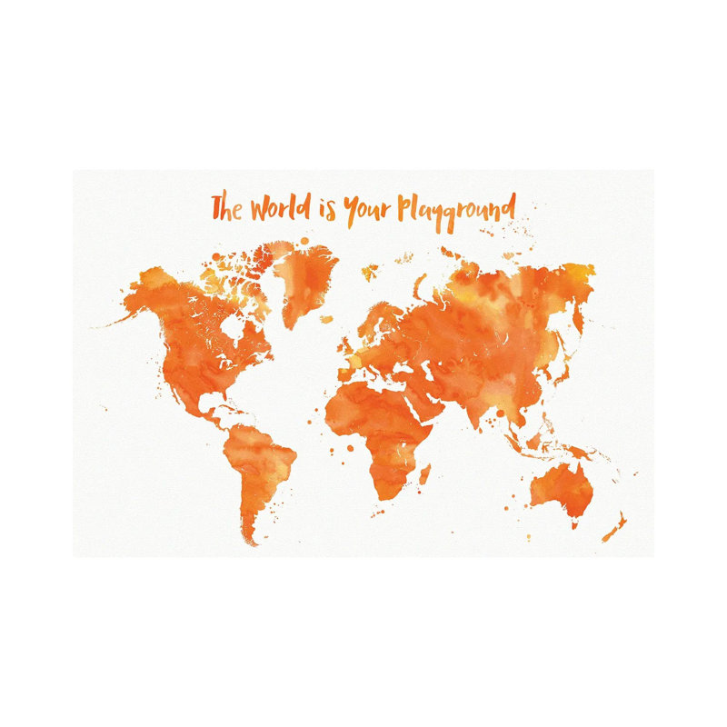 Orange Watercolor Nursery World Map by Blursbyai - Gallery-Wrapped Canvas Giclée on Canvas, Canvas, 20.32 cm H x 30.48 cm W
