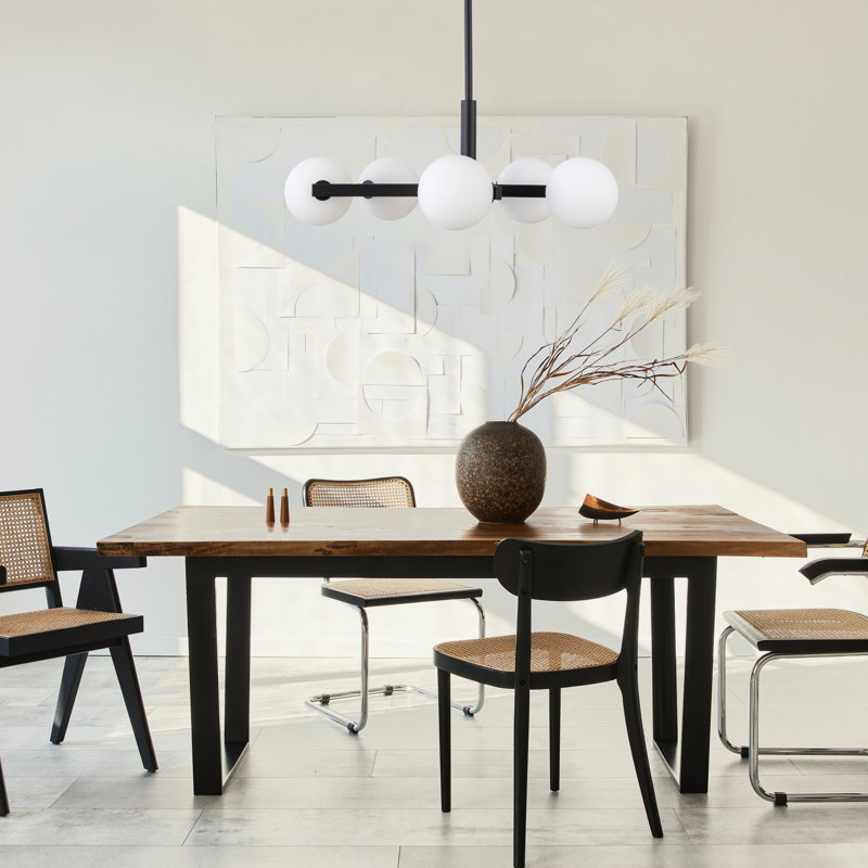 Lustre 5 lumières avec globes en verre opale Opaline, Noir mat