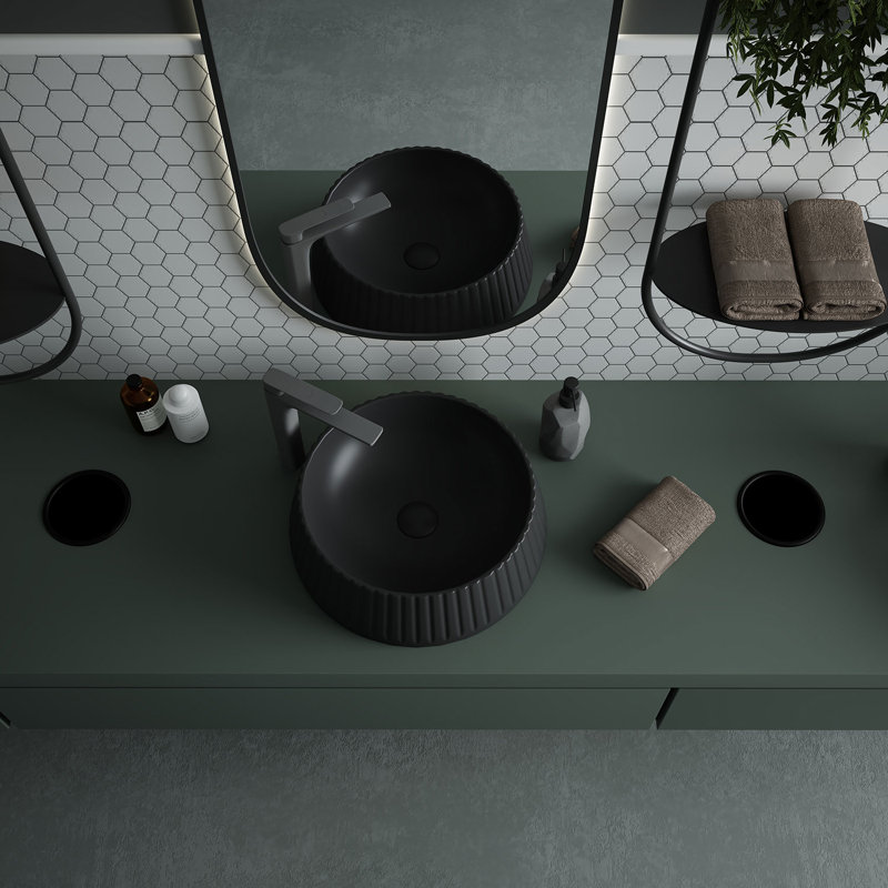 Lavabo de salle de bain à vasque 45 pi Bloom Art, Noir mat