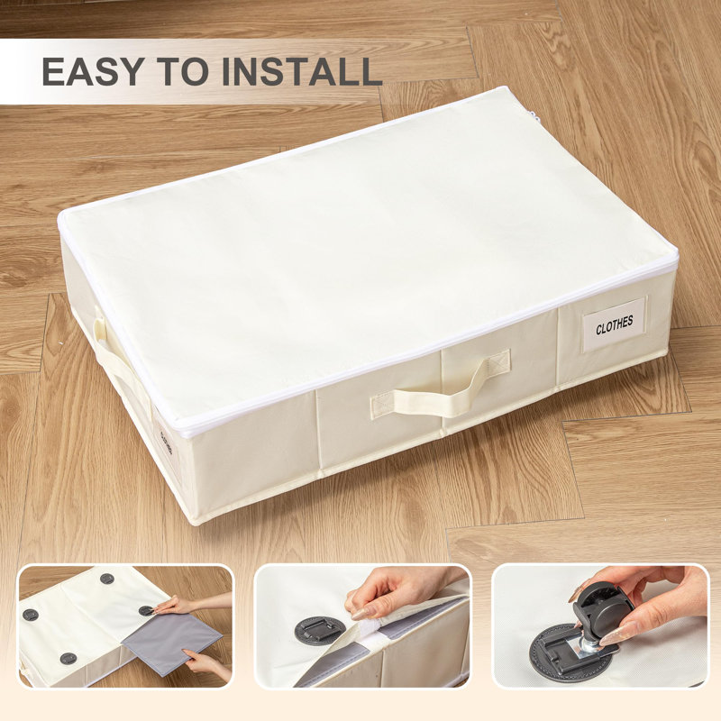 Rangement sous le lit avec roulettes, paquet de 2 contenants de rangement sous le lit avec porte-étiquettes pour vêtements, chaussures et couvertures, range-chaussures sous le lit avec couvercle, beige