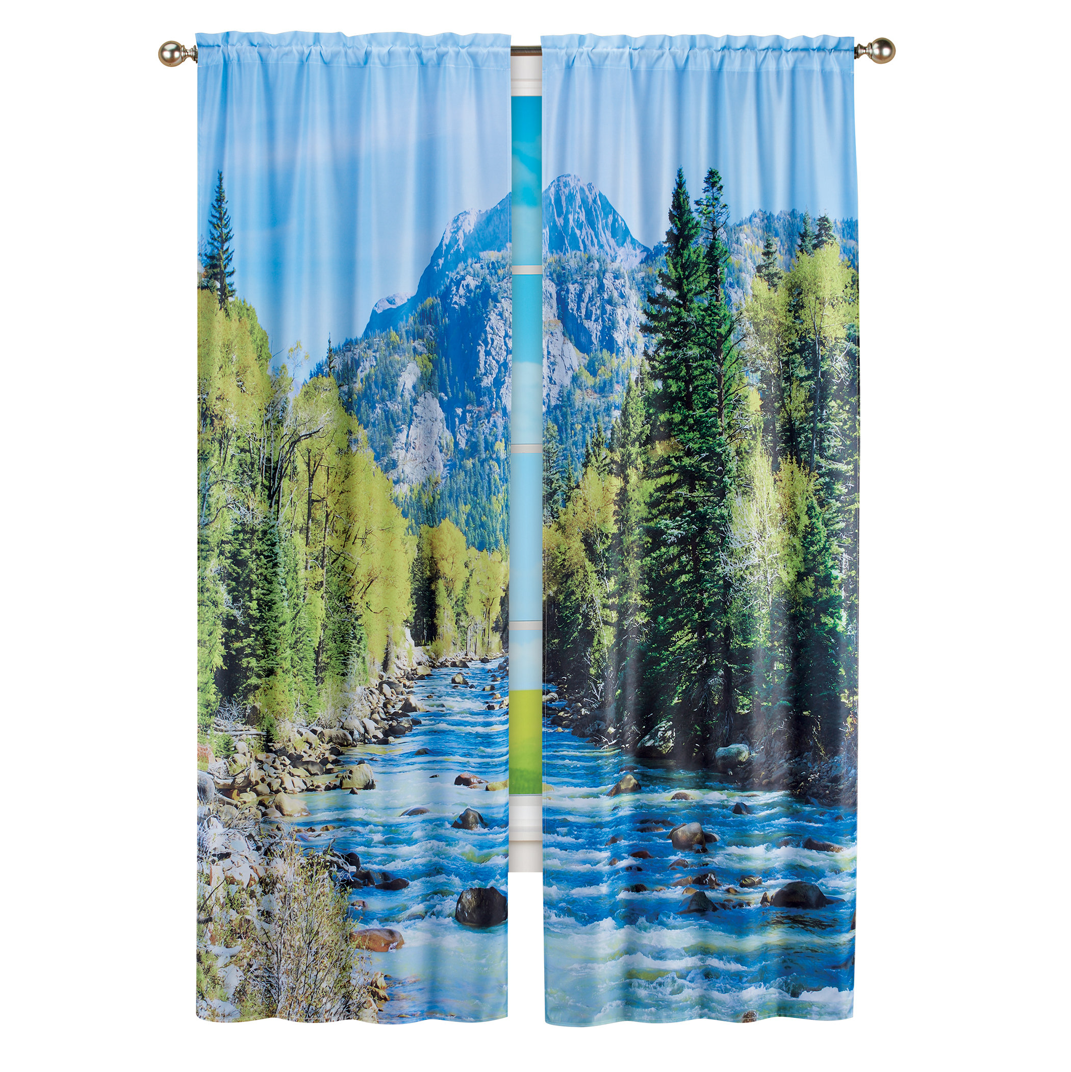 East Urban Home Efe Beautiful Mountain River Scene Rod Pocket Drapes ...