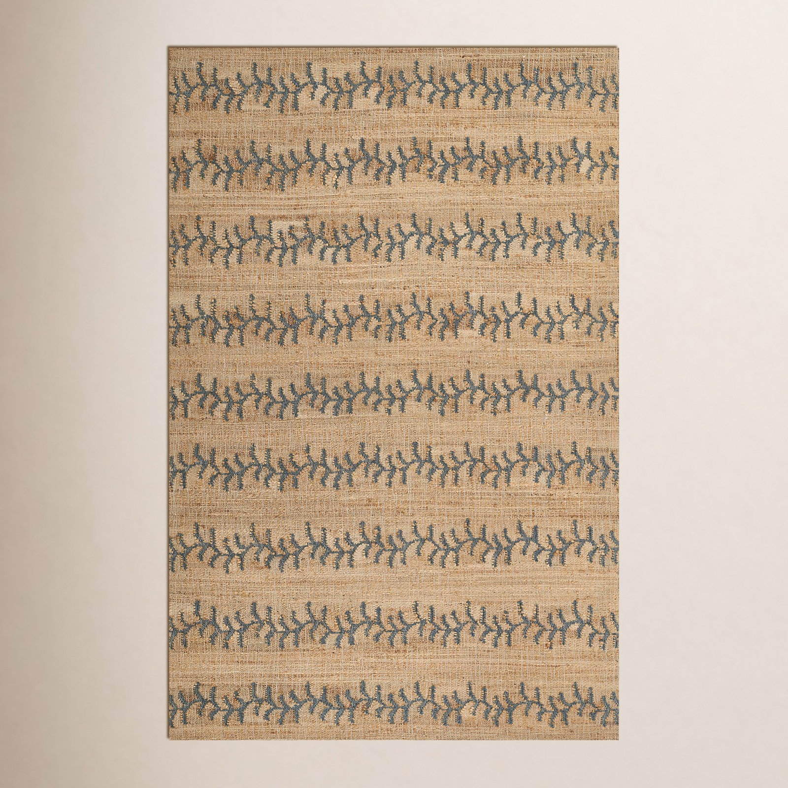 Adoria Blue Hand-Woven Striped Jute Rug, Rectangle 5' x 8'