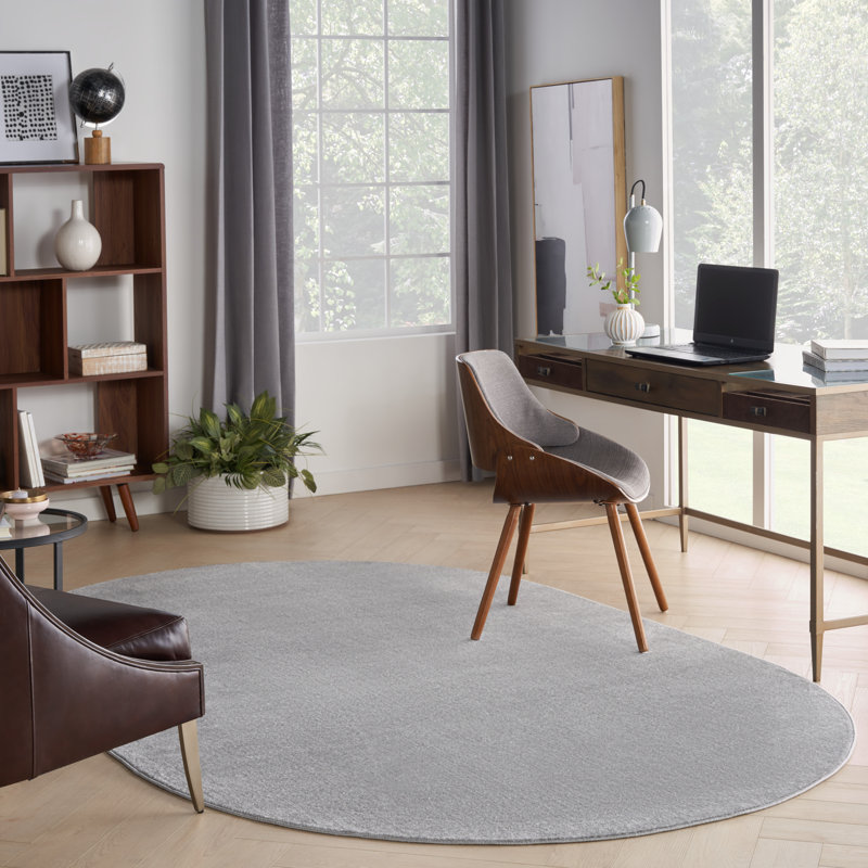 Mullican Sandy Solid Silver/Grey Easy Care Indoor/Outdoor Area Rug, Oval 6' x 9'