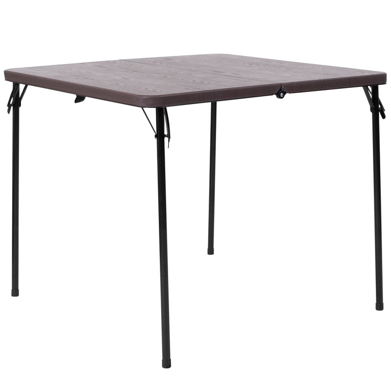 Square Bi-Fold Plastic Folding Table with Carrying Handle, Brown