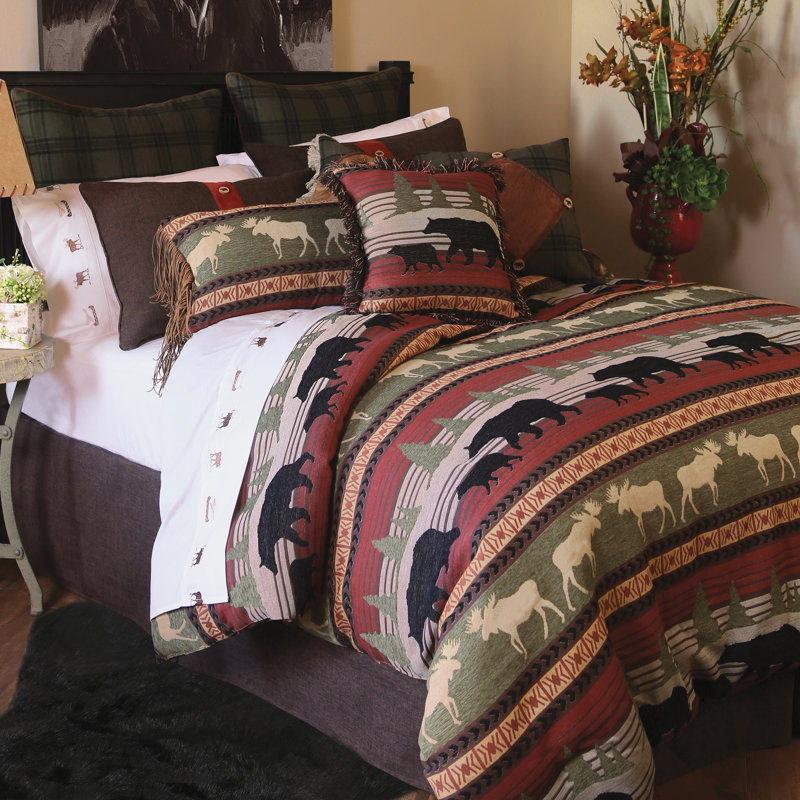Queen Red and Brown Rustic Polyester Bed in a Bag Set