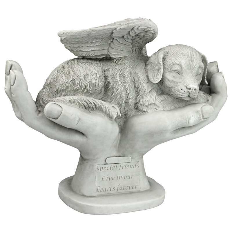 Gray Resin Dog Memorial Statue with Angel Wings