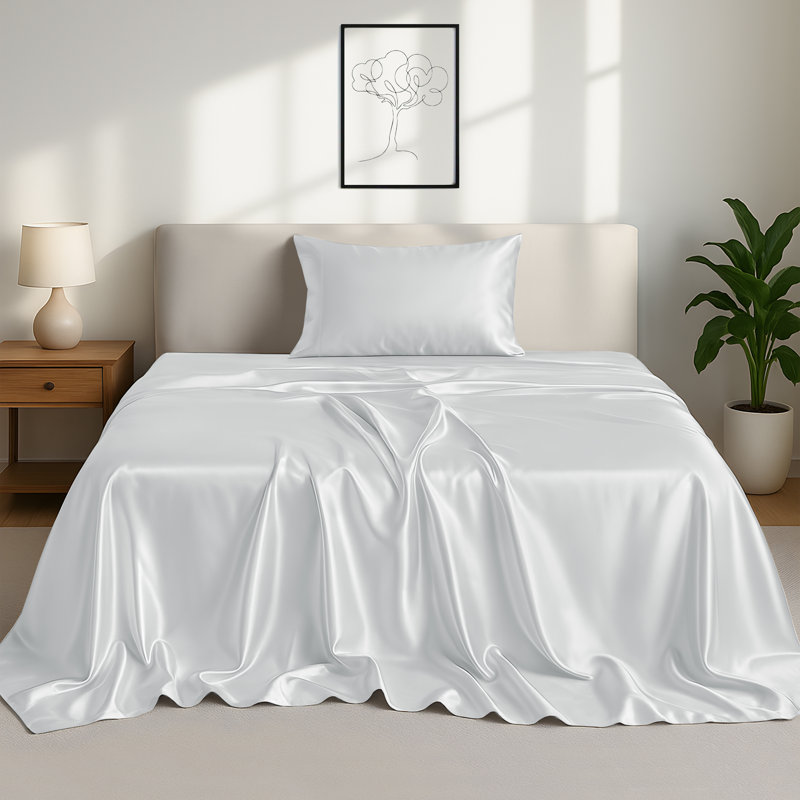 Drap-housse luxueux 4 pièces Lux Satin, Ensemble de draps pour lit simple avec 1 taie d'or, Gris