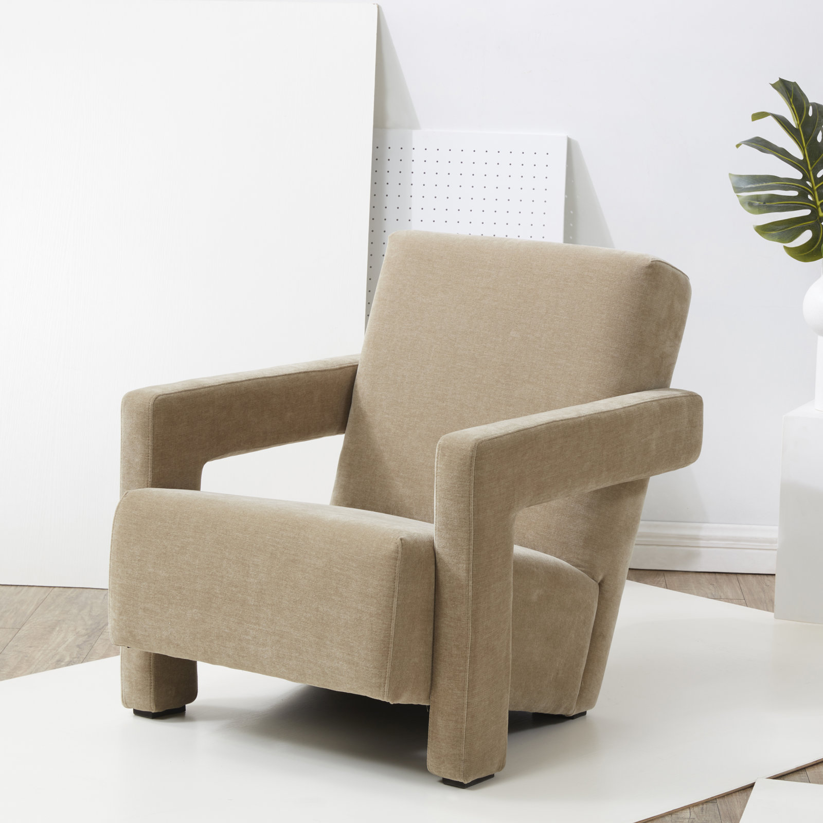 Olsen Pine Armchair, Light Brown Velvet