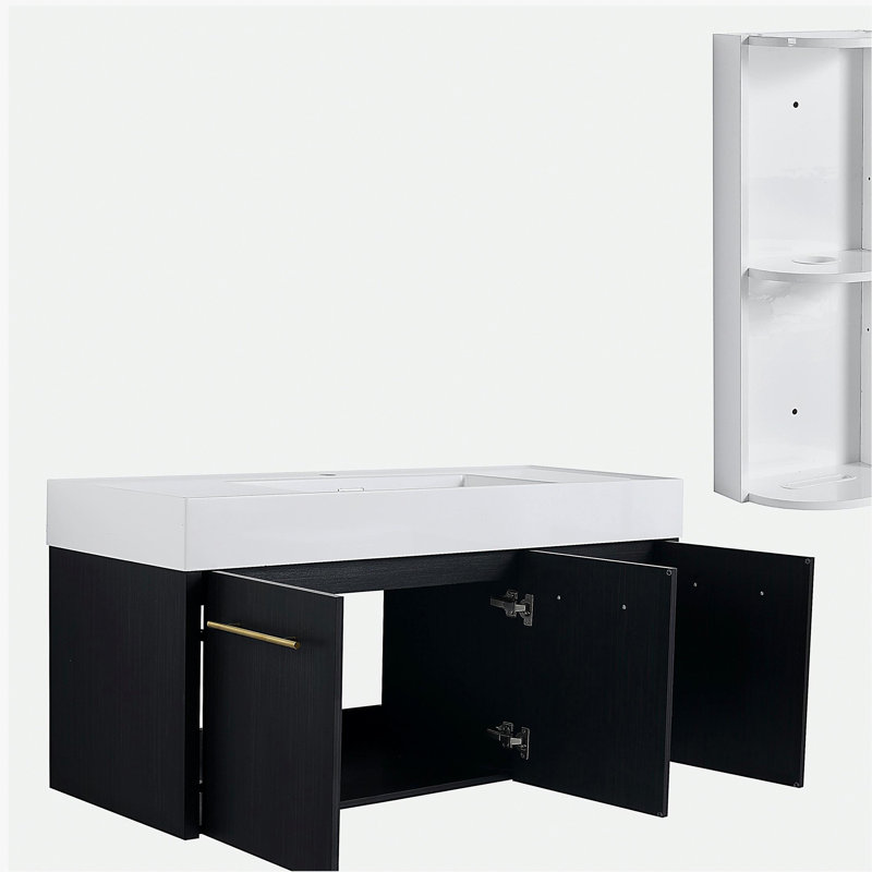 Meuble-lavabo mural 48 po avec lavabo et support de rangement, lavabo en résine à rebords épais, ensemble KD