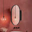 Armoire à pharmacie ovale encastrée avec tablettes réglables, cadre en métal et miroir pour le rangement de la salle de bain, finition noir mat-115864808
