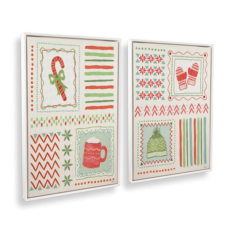 Cozy Winter Patchwork, ensemble de 2 impressions sur toile, Blanc opaque, Impression encadrée sans passe-partout
