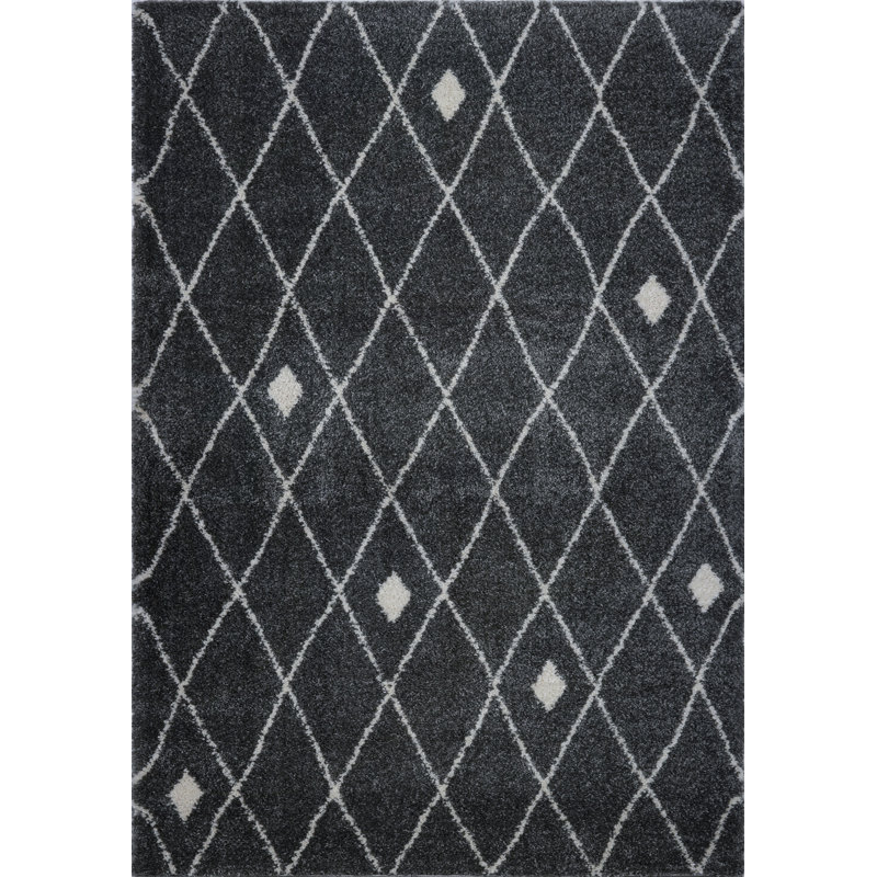 Tapis décoratif gris foncé géométrique Fallsburg, Rectangle 7 pi 10 po x 10 pi 7 po