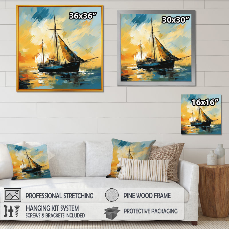 Art mural bleu et jaune Viking Voyage - Classics, H 36 po x l 36 po x P 1,5 po, Cadre photo blanc