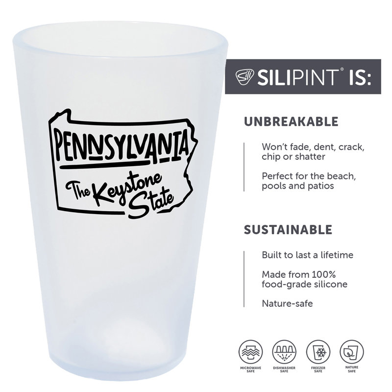 Silipint: Verres State Pint 16 oz: paquet de 2 - Pennsylvanie - verres en silicone à glaçons incassables