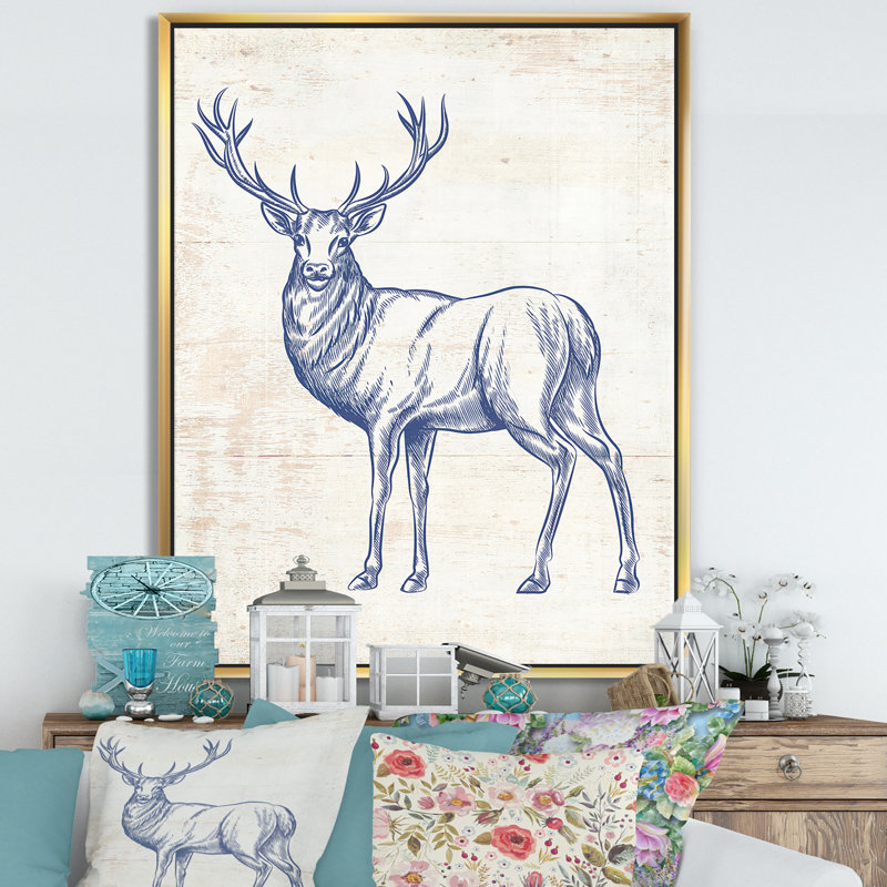 Chevreuil sauvage et magnifique - reproduction d'art sur toile, H 40 po x l 30 po x P 1,5 po, Cadre flottant doré