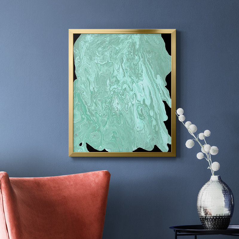 Toile encadrée de qualité supérieure bleu sarcelle Cascade II - prête à être accrochée, Or, H 20 po x l 16 po
