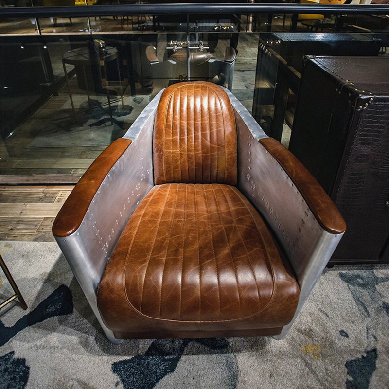 Industrial Style Creative Rivets Leisure Chair Faux Leather Armchair, Brown Faux Leather