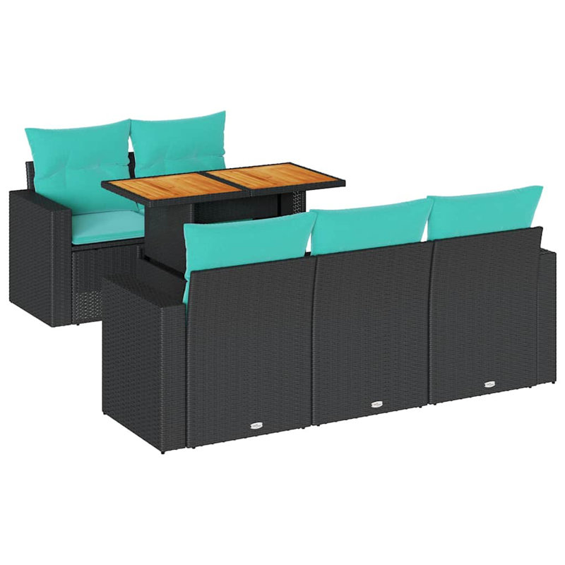  Ensemble de canapé de patio 6 pièces avec coussins en rotin de polyester