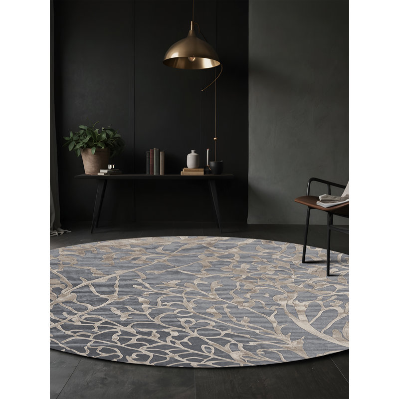 Machine Washable Gray Area Rug, Round 8'