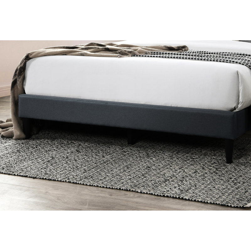 Grand lit de couleur gris anthracite, tête de lit en toile de jute avec aspect de diamant artistique, base en bois élégance moderne, cadre