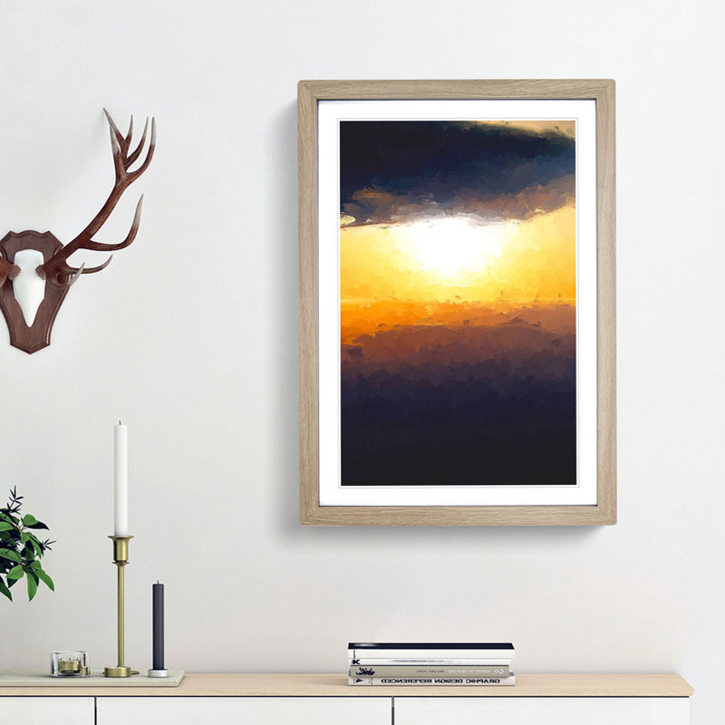 Sunset Through the Clouds in Abstract - Picture Frame Graphic Art Print, Oak Framed, 65cm H x 48cm W x 2cm D