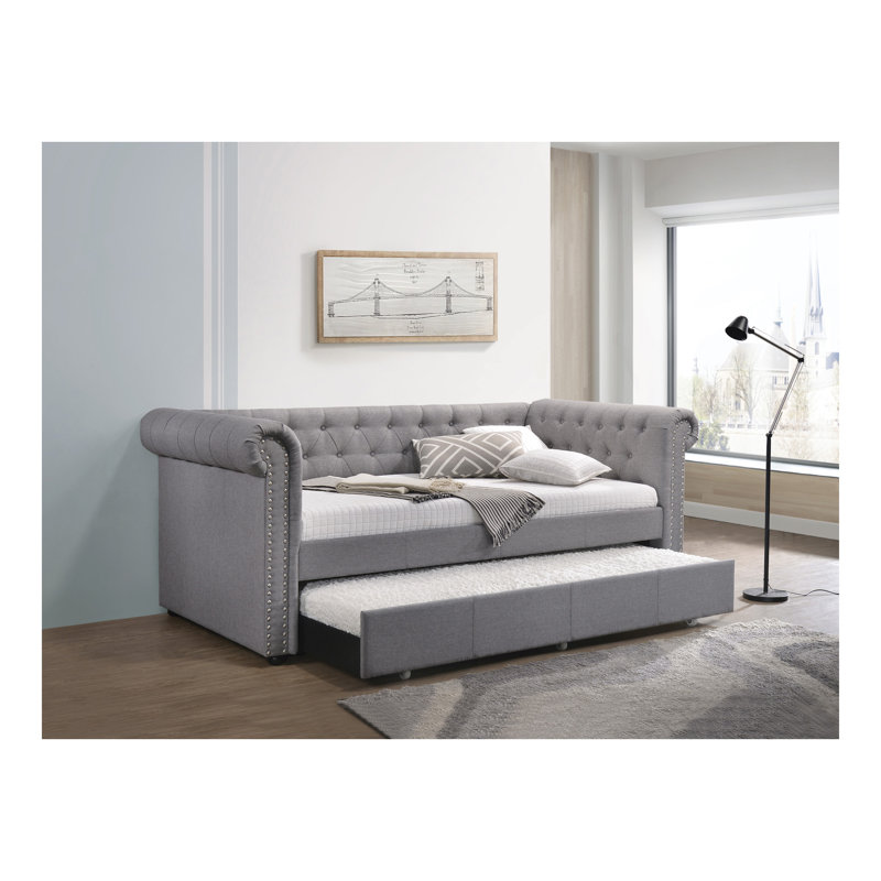 Justice Smoke Gray Fabric Daybed W/Trundle (Twin)