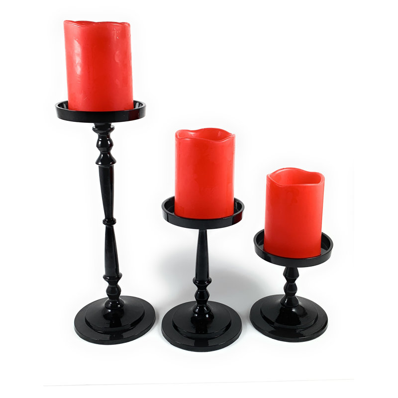 12'' H Metal Tabletop Candlestick, Glossy Black