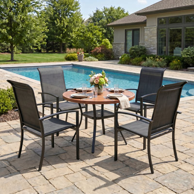 Ensemble de salle à manger de patio 4 personnes avec chaises empilables Textilene
