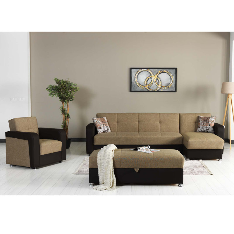 Fauteuil convertible en cuir avec rangement Ferrara, Cuir brun / noir