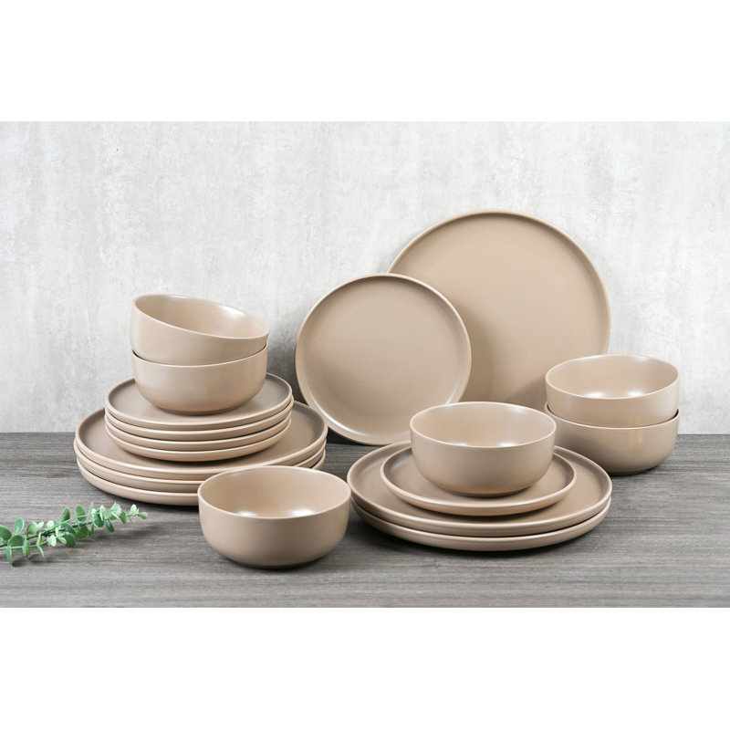Waterside 18pc Solid Colour Coupe Porcelain Dinner Set, Beige
