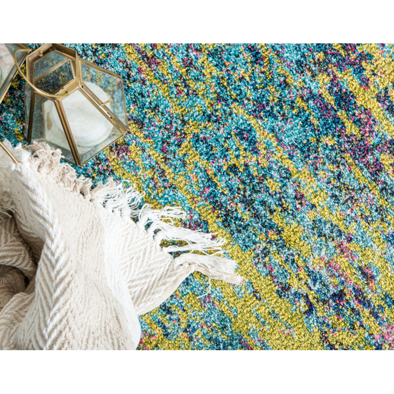 Dimonetta Washable Abstract Indoor Rug, Round 8'