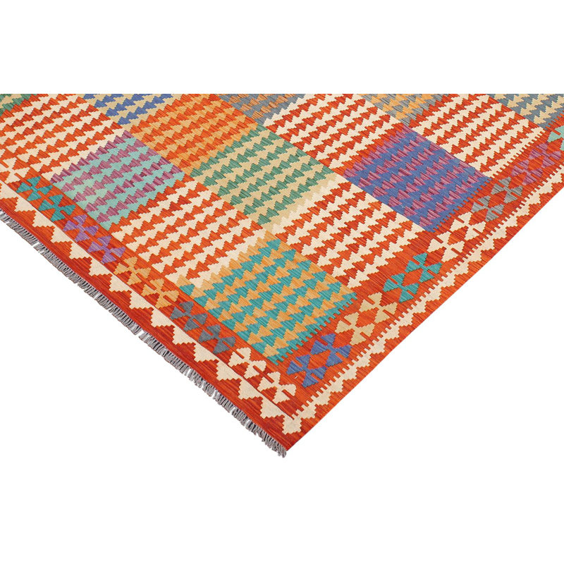 Tapis rouge / vert en laine noué à la main 4 pi 2 po x 5 pi 5 po Cedorah Southwestern