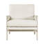Fauteuil d'appoint moderne couleur crème, profondeur d'assise de 52 cm, rembourrage à ressorts ensachés, structure en bois massif, largeur de 67 cm, revêtement en chenille.