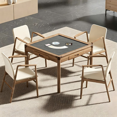 Brown Walnut Solid Wood Multi-functional Mahjong & Dining Table for Chinese Rules
