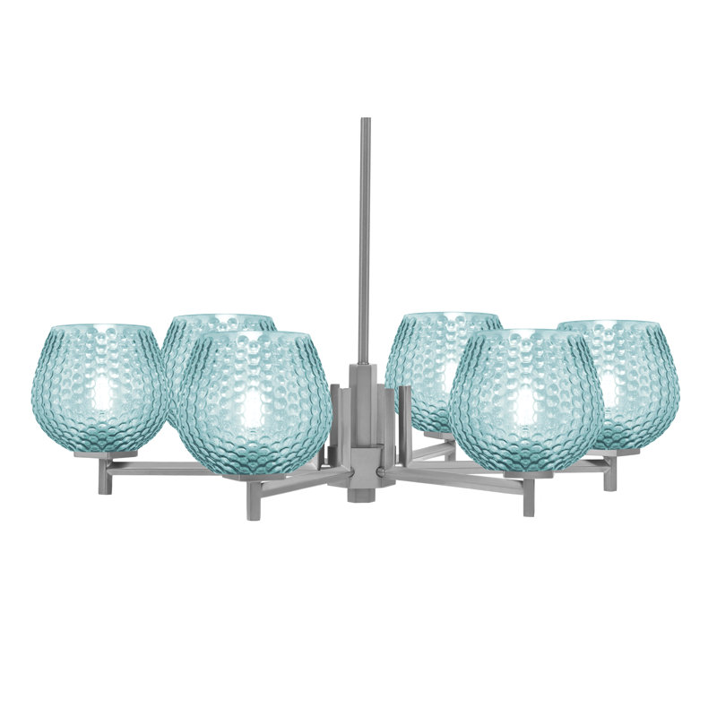 Lustre 6 lumières Mariko avec verre texturé turquoise 6 po, Sarcelle, Graphite