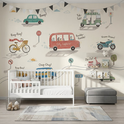 Illustration de transport, véhicules, véhicules, enfants, illustration murale