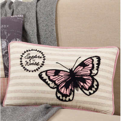 Pink Papillon Collection Embroidered Pillow Cover